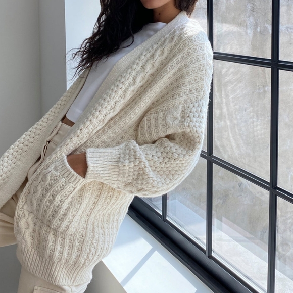 Aritzia Sweaters - Aritzia Wilfred Free Cable Knit Fisherman Cardigan Alpaca Merino Wool Small